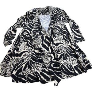 Vintage Choon Cardigan Womens Large Black Animal Print Open Front Drape Sweater